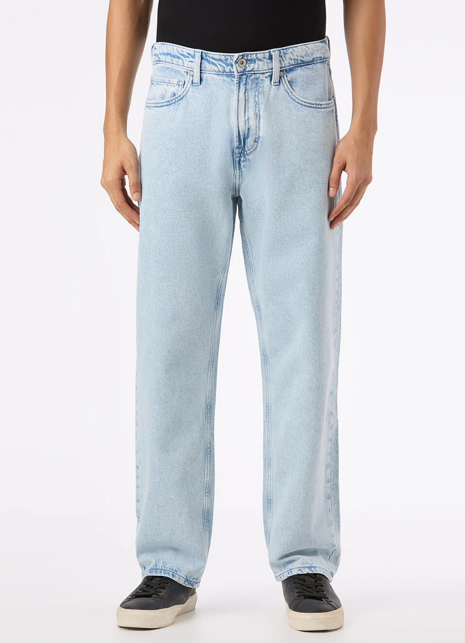 Men Light Blue Mid Rise Baggy Fit Tapered Jeans, , large image number 2