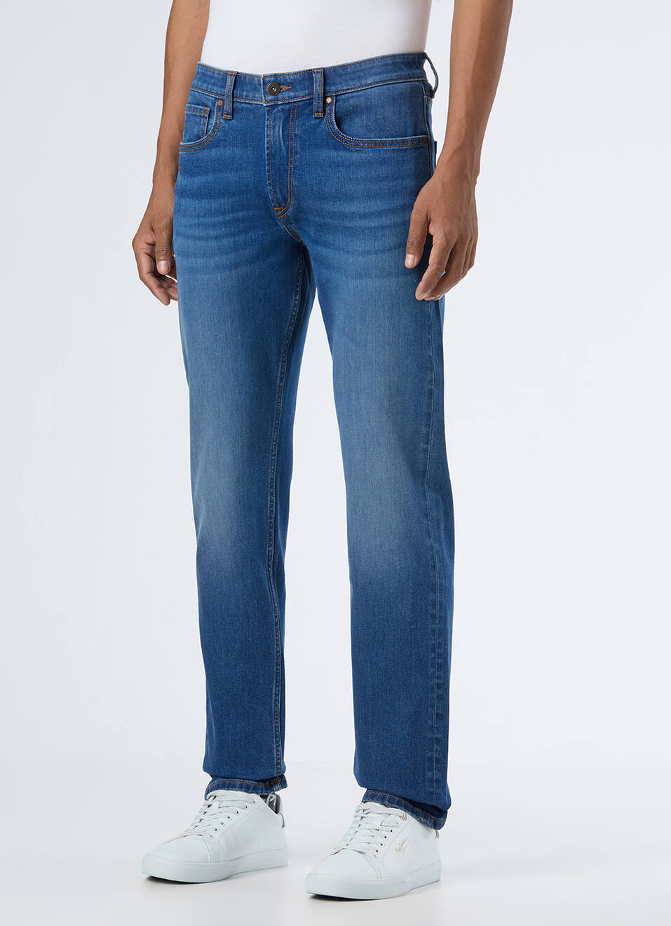 Men Blue Mid Rise Straight Fit Stretchable Jeans, , large image number 5