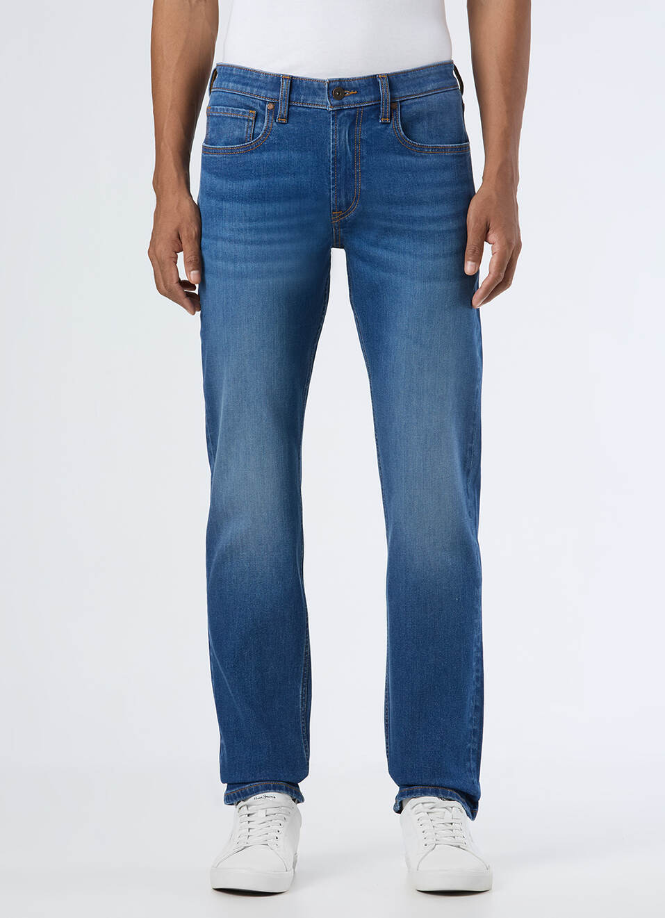 Men Blue Mid Rise Straight Fit Stretchable Jeans, , large image number 6