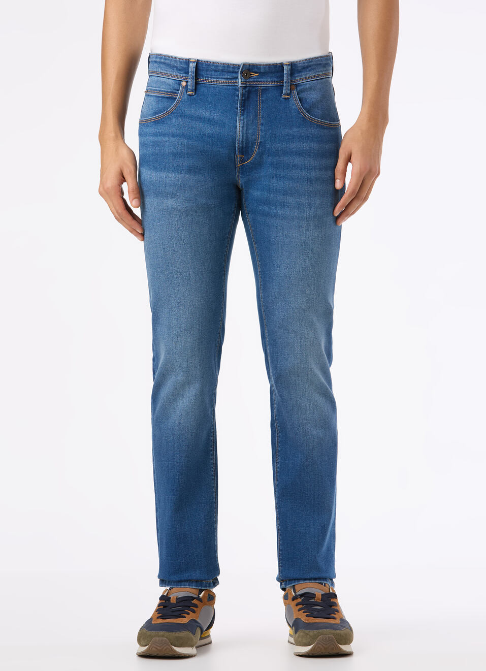 Men Blue Mid Rise Slim Fit Powerflex Jeans, , large image number 1
