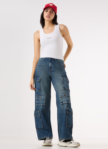 Women High Rise Straight Fit Cargo Jeans