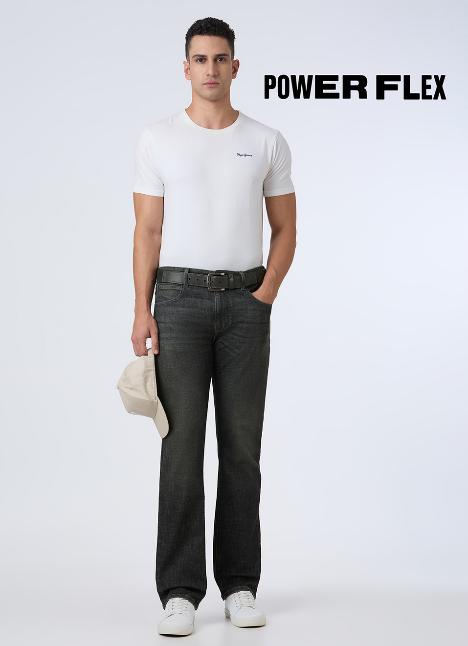 Men Black Mid Rise Straight Fit Powerflex Jeans, , large image number 1