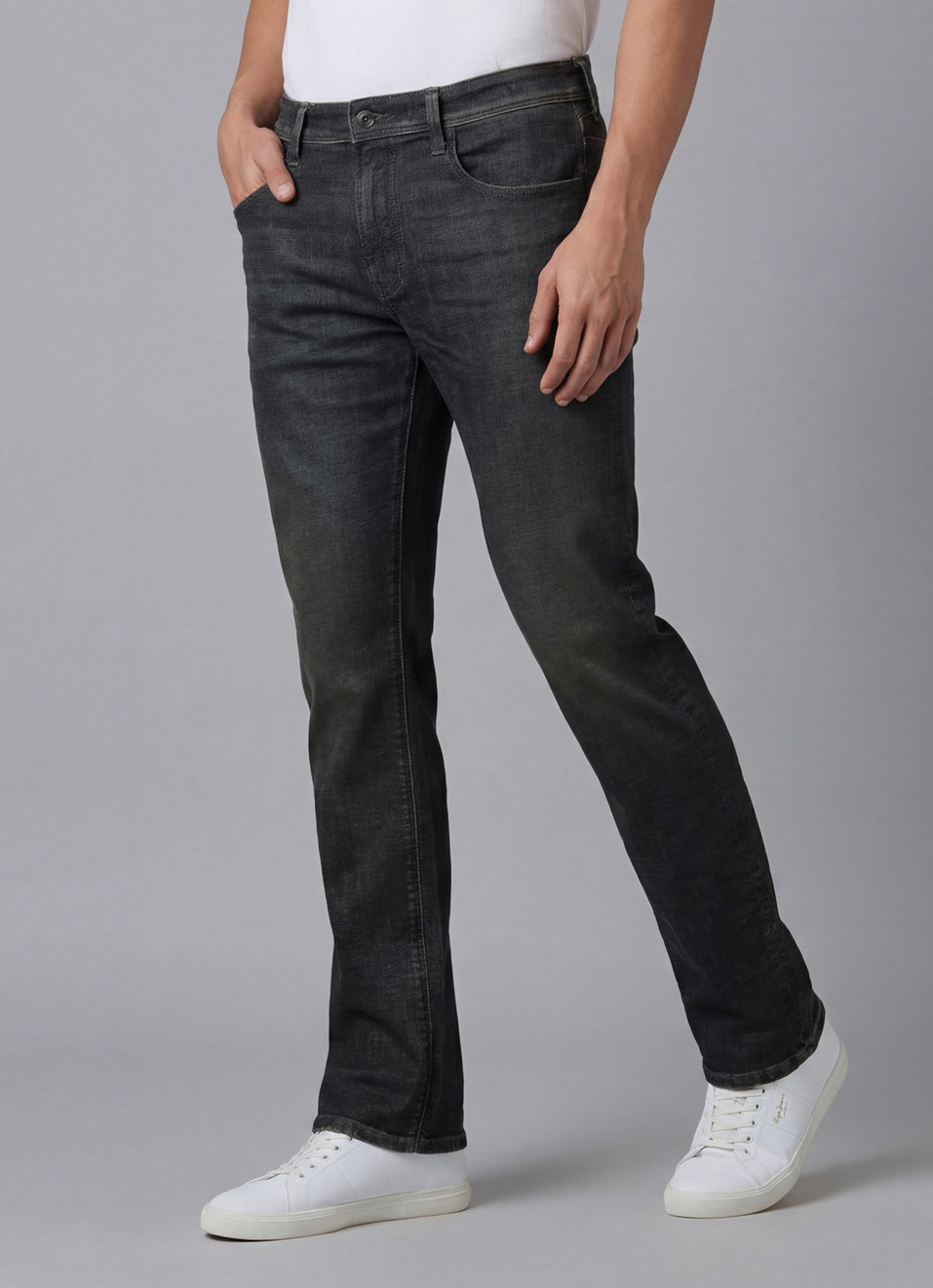 Men Black Mid Rise Straight Fit Powerflex Jeans, , large image number 0