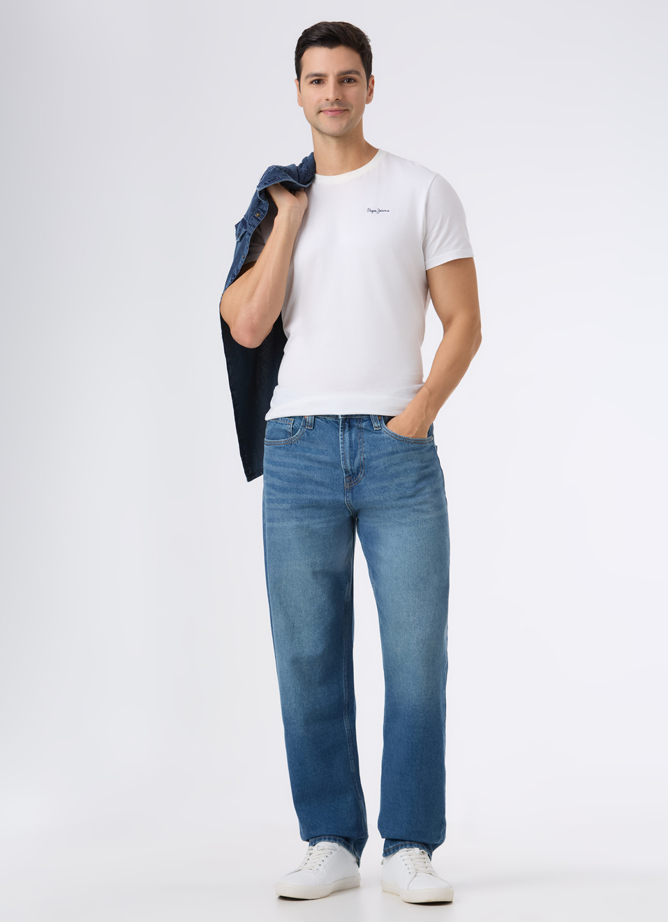 Men Blue Mid Rise Baggy Fit Tapered Jeans, , large image number 0