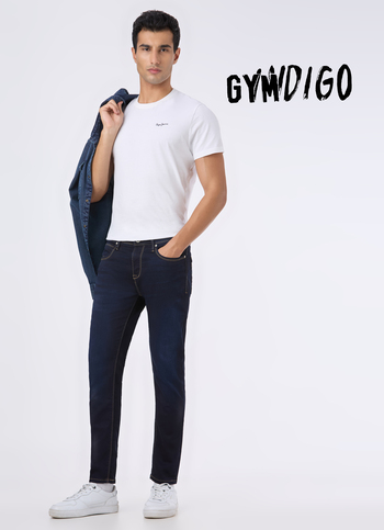 Men Blue Mid Rise Skinny Fit Gymindigo Jeans