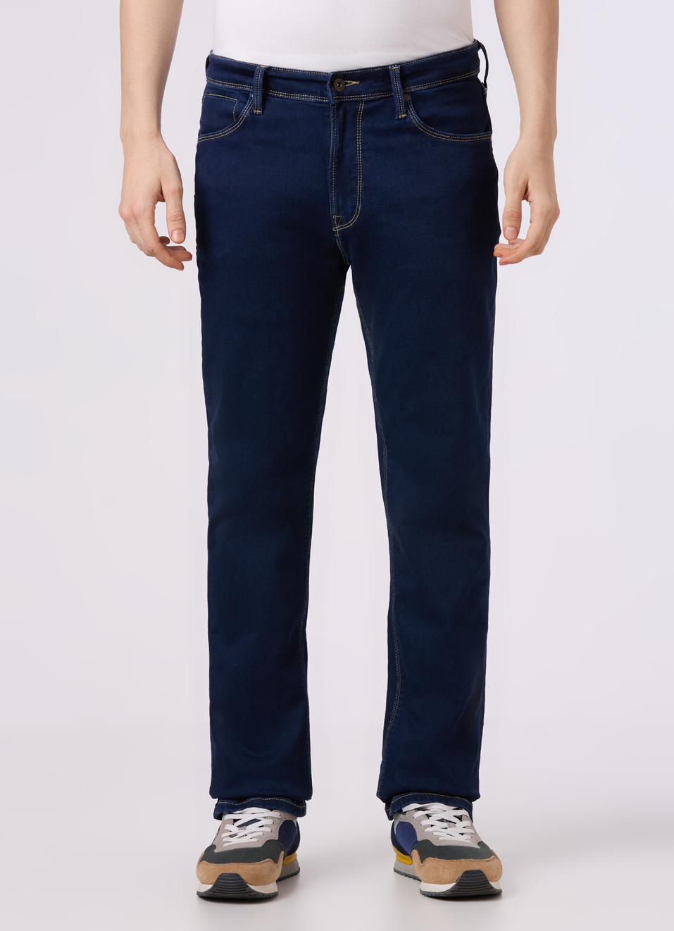 Men Blue Mid Rise Straight Fit Stretchable Jeans, , large image number 1