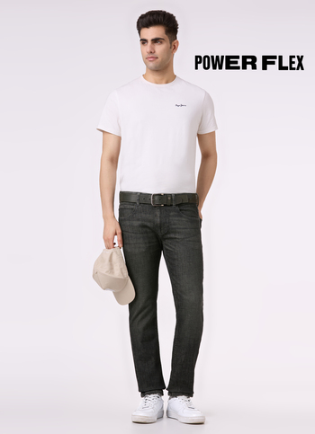 Men Black Low Rise Slim Fit Tapered Powerflex Jeans