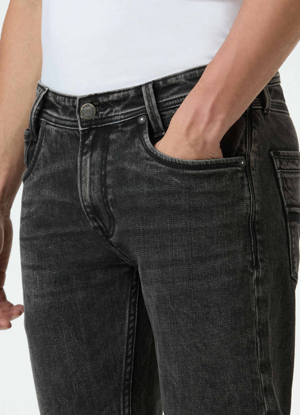 Men Grey Mid Rise Slim Fit Stretchable Jeans, , large image number 4