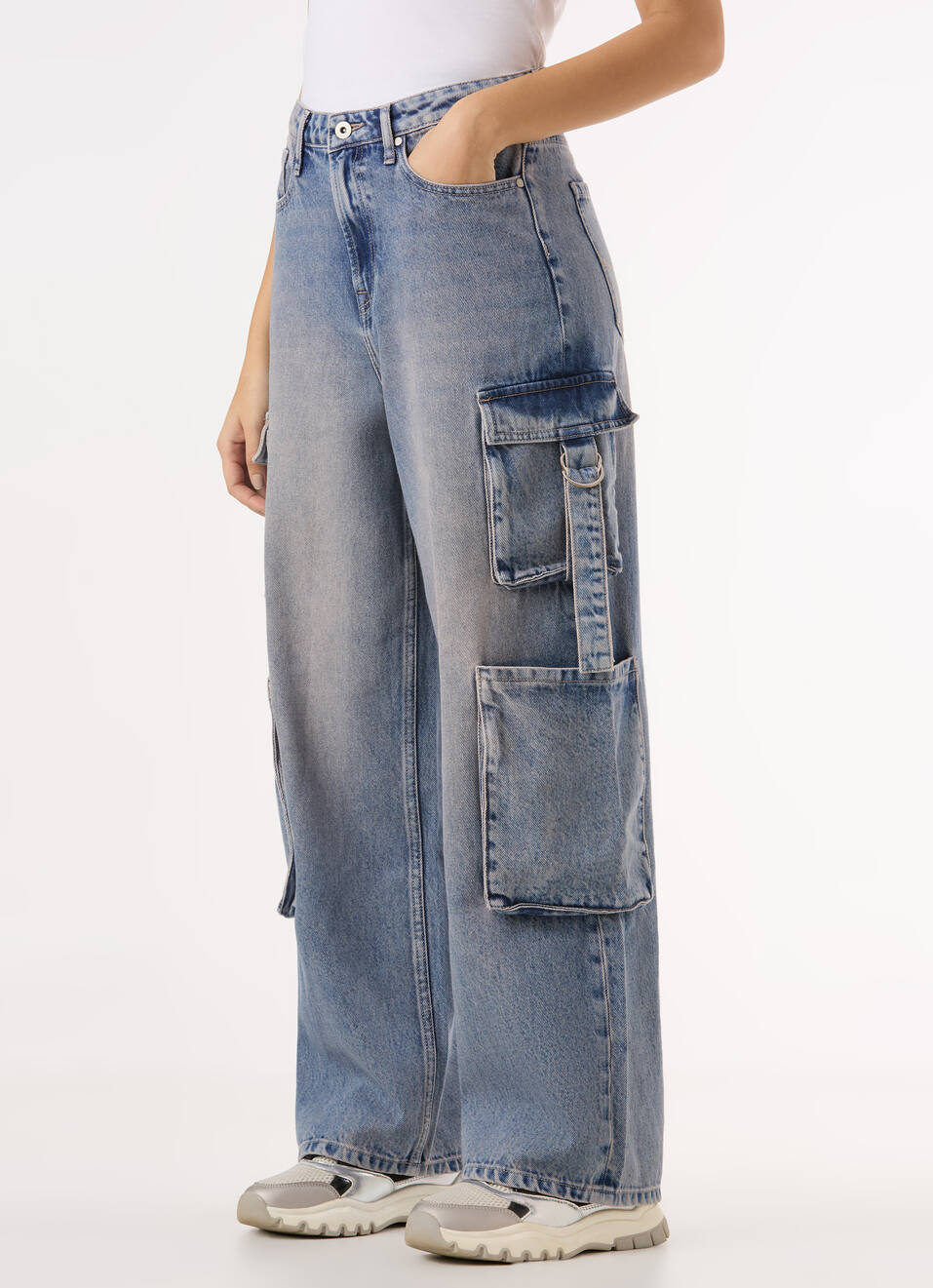 Women Blue High Rise Straight Fit Cargo Jeans, , large image number 3