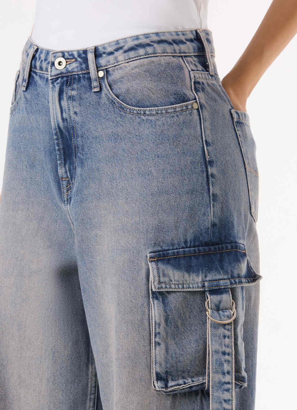 Women Blue High Rise Straight Fit Cargo Jeans, , large image number 4