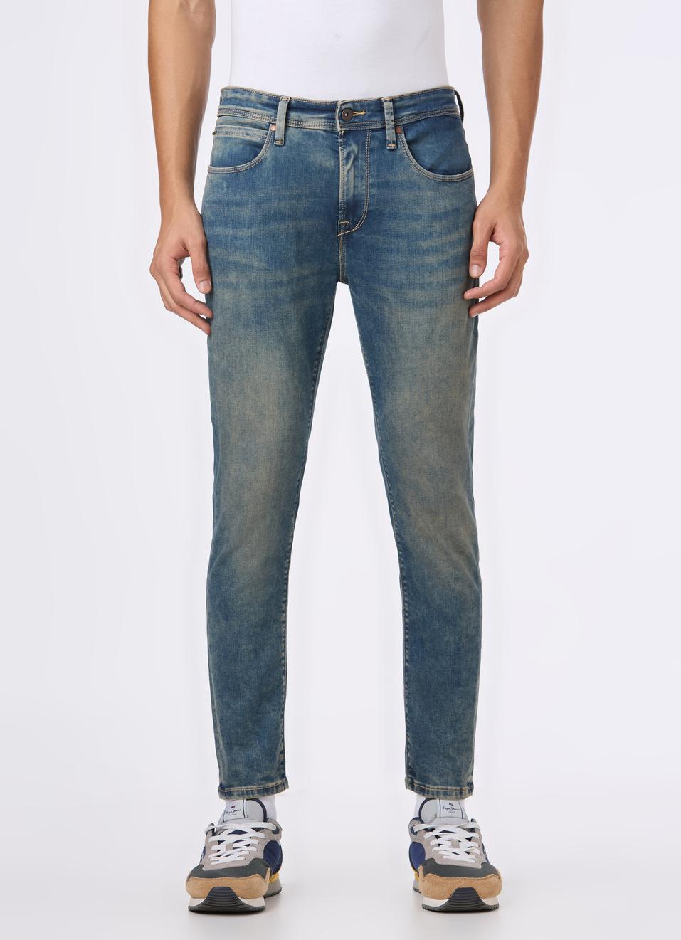 Men Blue Mid Rise Skinny Fit Powerflex Jeans, , large image number 1