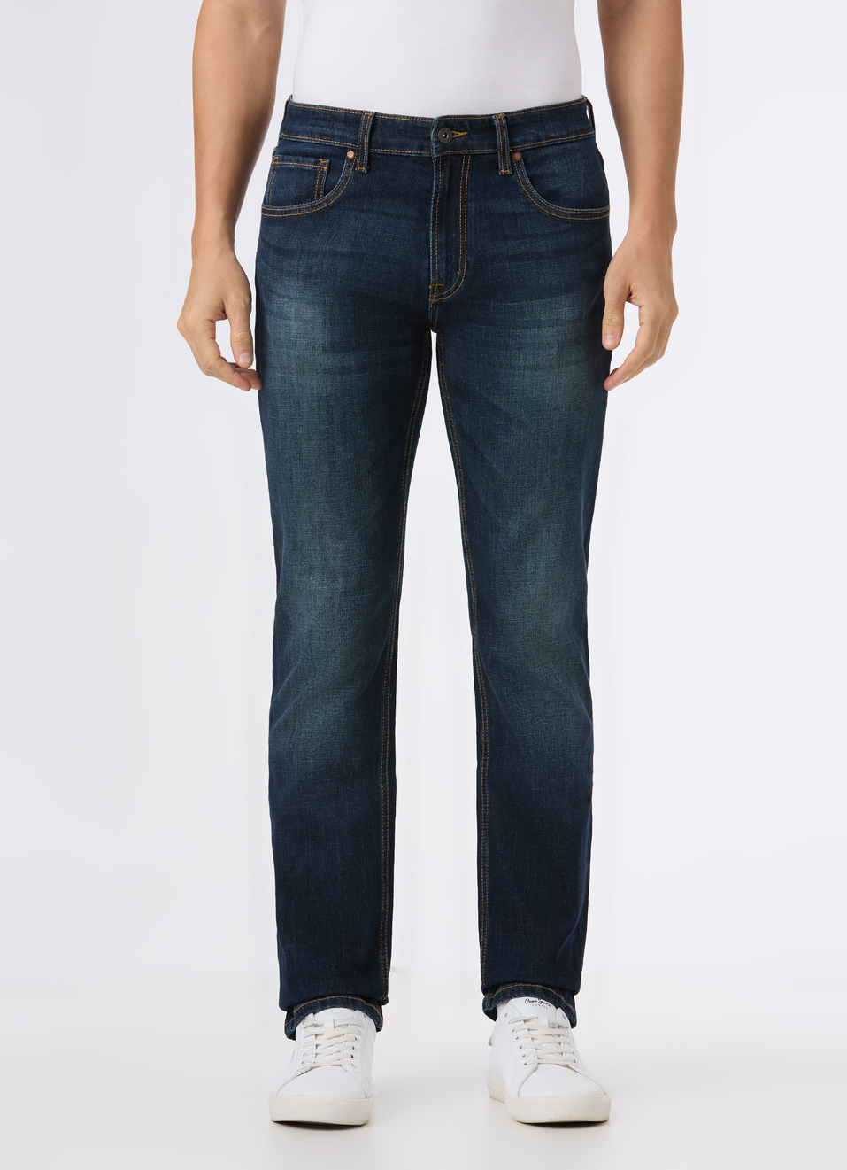 Men Blue Mid Rise Straight Fit Stretchable Jeans, , large image number 1