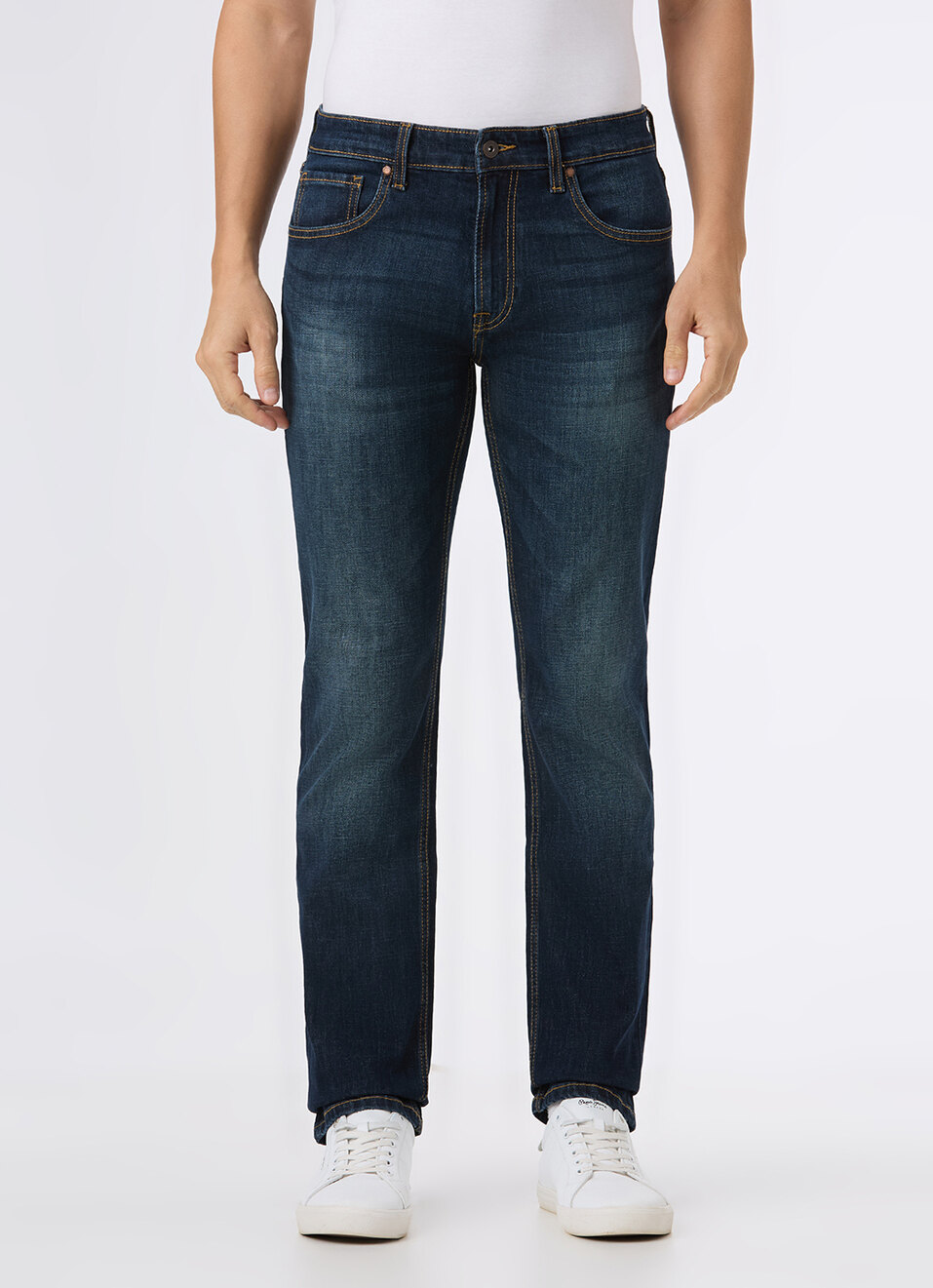 Men Blue Mid Rise Straight Fit Stretchable Jeans, , large image number 6