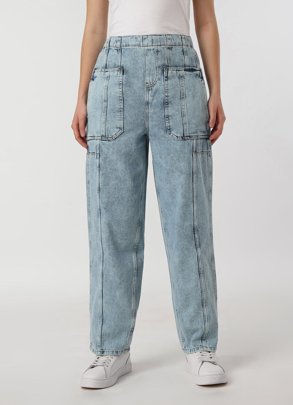 Women Light Blue High Rise Barrel Fit Jeans, , large image number 1