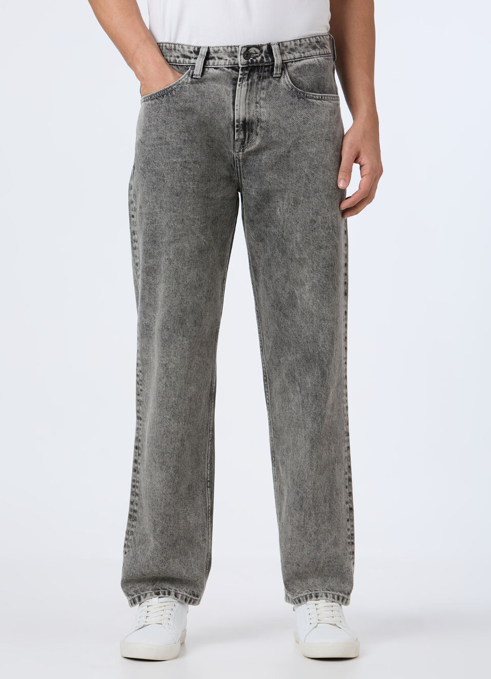 Men Grey Baggy Fit Mid Rise Tapered Jeans, , large image number 1