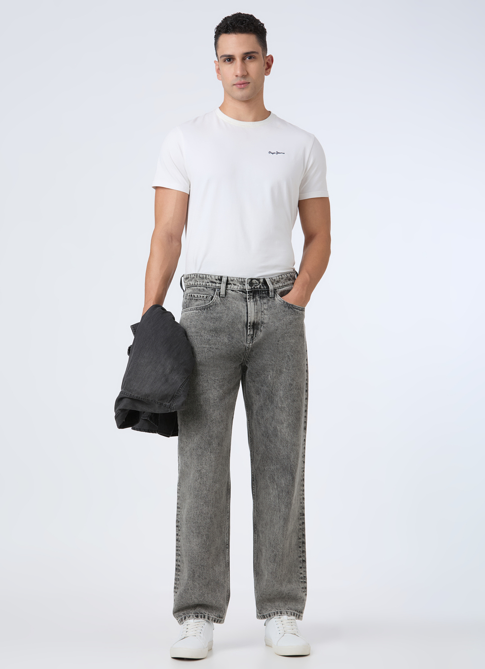 Men Grey Baggy Fit Mid Rise Tapered Jeans, , large image number 0