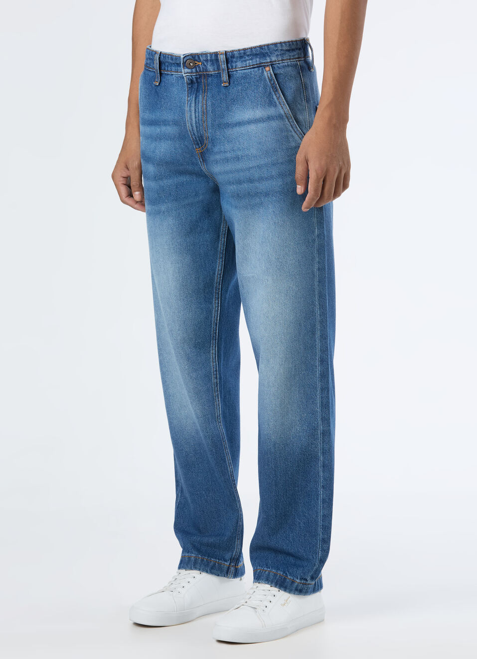 Men Light Blue Mid Rise Faded Baggy Fit Jeans , , large image number 3