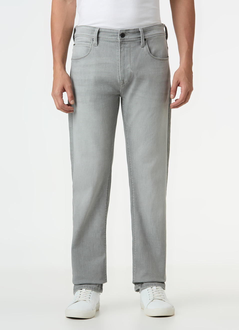 Men Light Grey Mid Rise Straight Fit Stretchable Jeans, , large image number 1