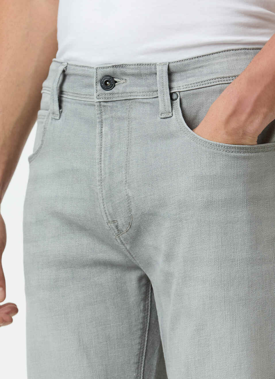 Men Light Grey Mid Rise Straight Fit Stretchable Jeans, , large image number 4