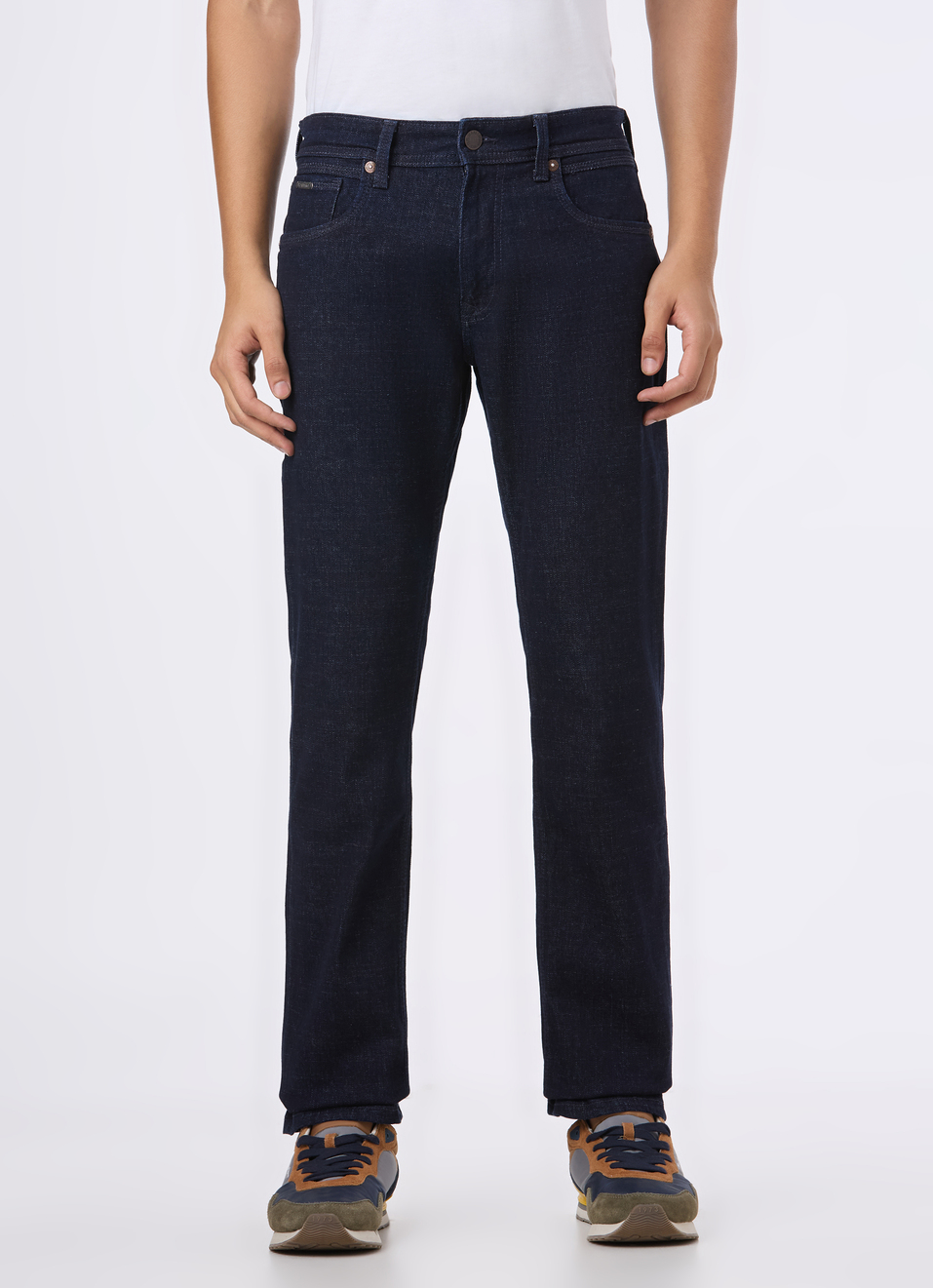 Men Blue Mid Rise Straight Fit Stretchable Jeans, , large image number 1