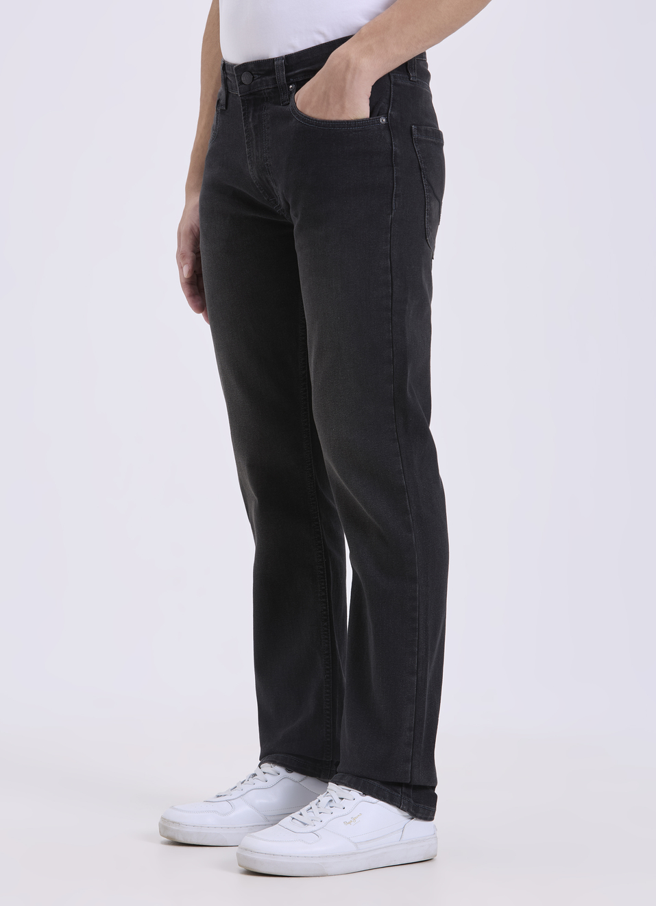 Men Tinted Black Straight Fit Clean Look Stretch Jeans, , large image number 3