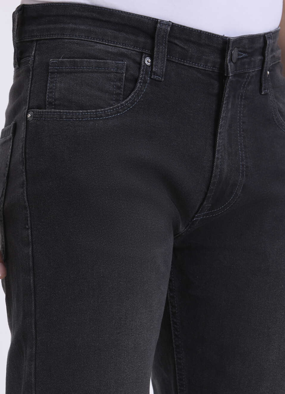 Men Tinted Black Straight Fit Clean Look Stretch Jeans, , large image number 4