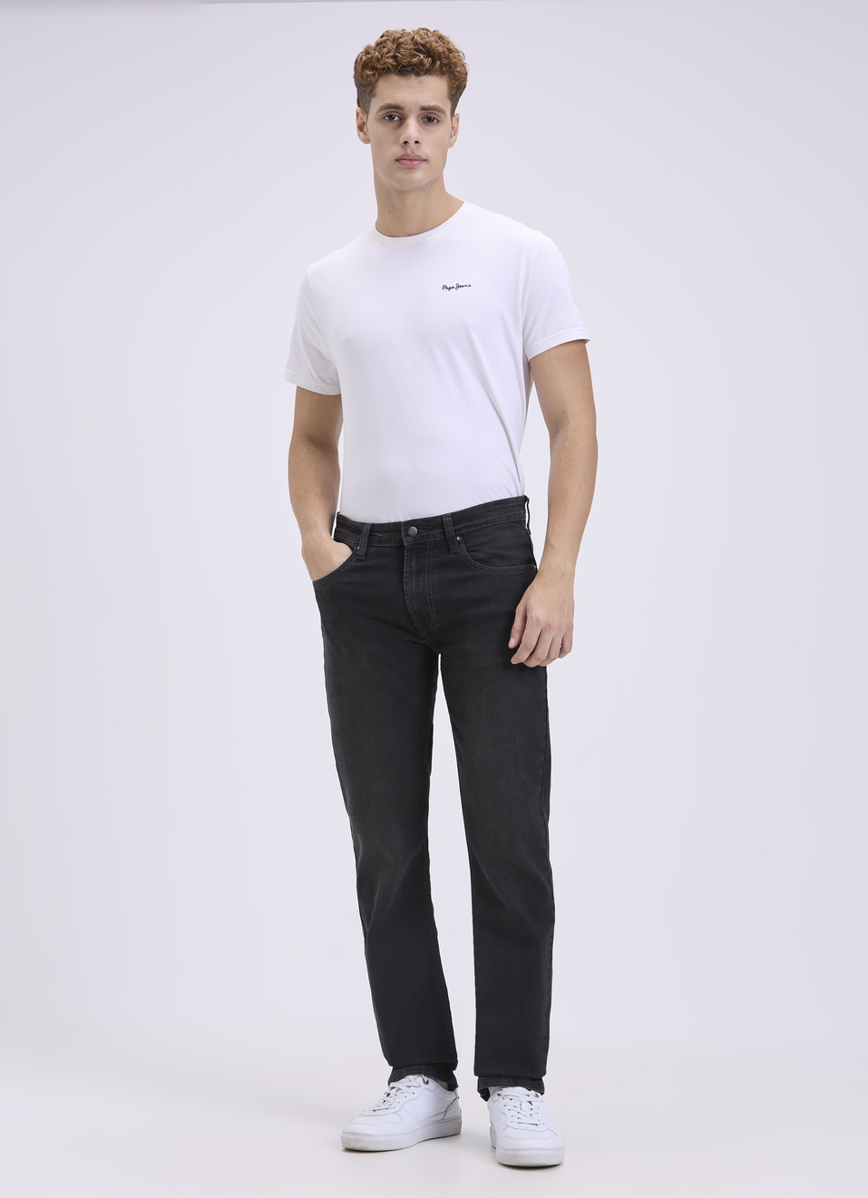 Men Tinted Black Straight Fit Clean Look Stretch Jeans, , large image number 5