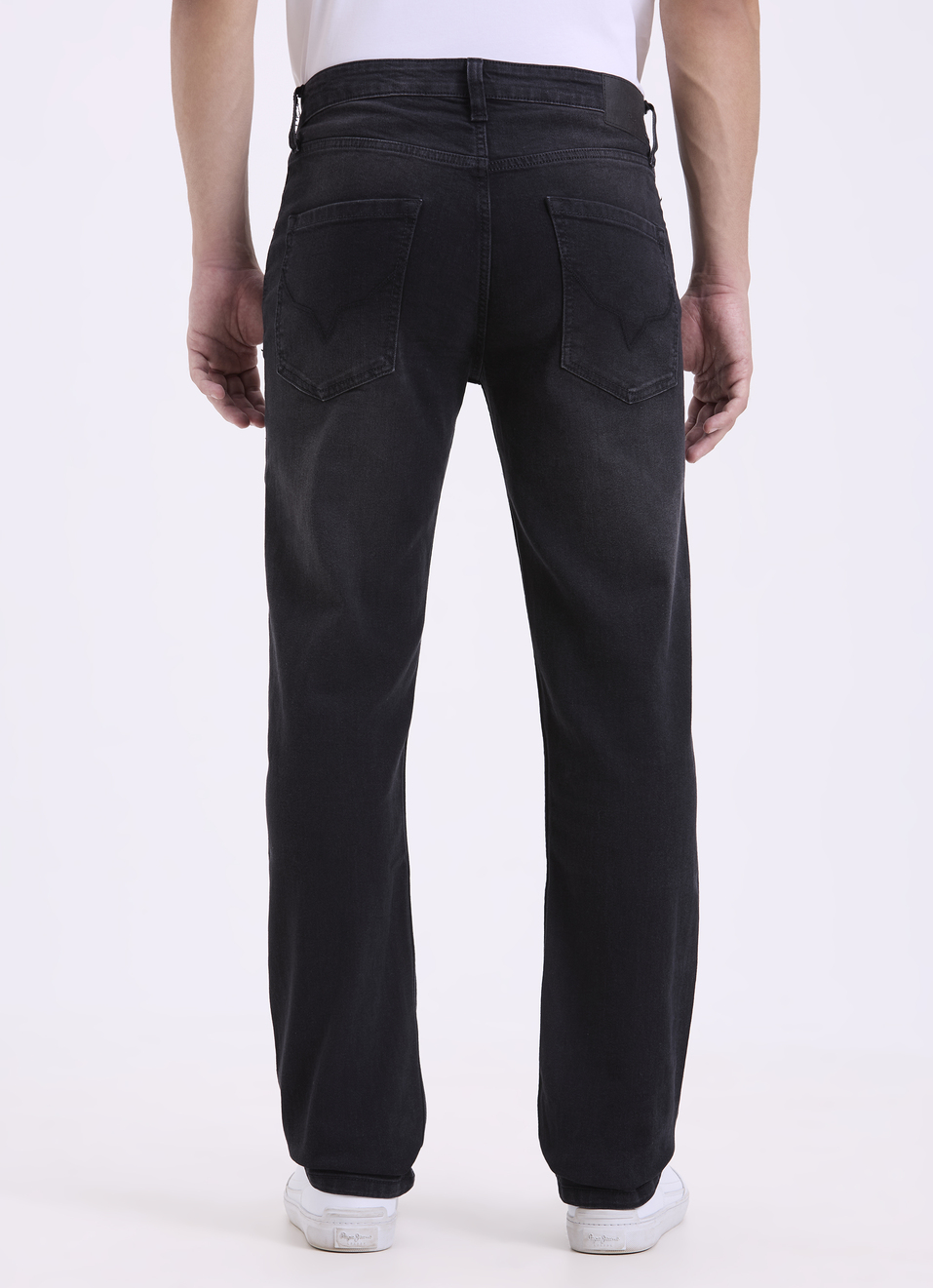 Men Black Clean-look Straight Fit Stretch Jeans, , large image number 2