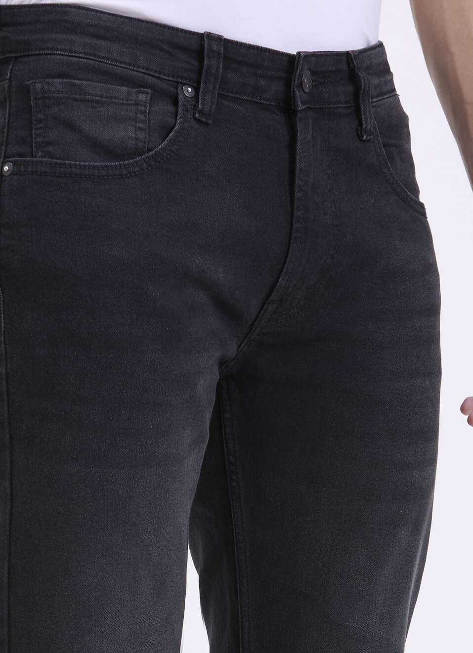 Men Black Clean-look Straight Fit Stretch Jeans, , large image number 4