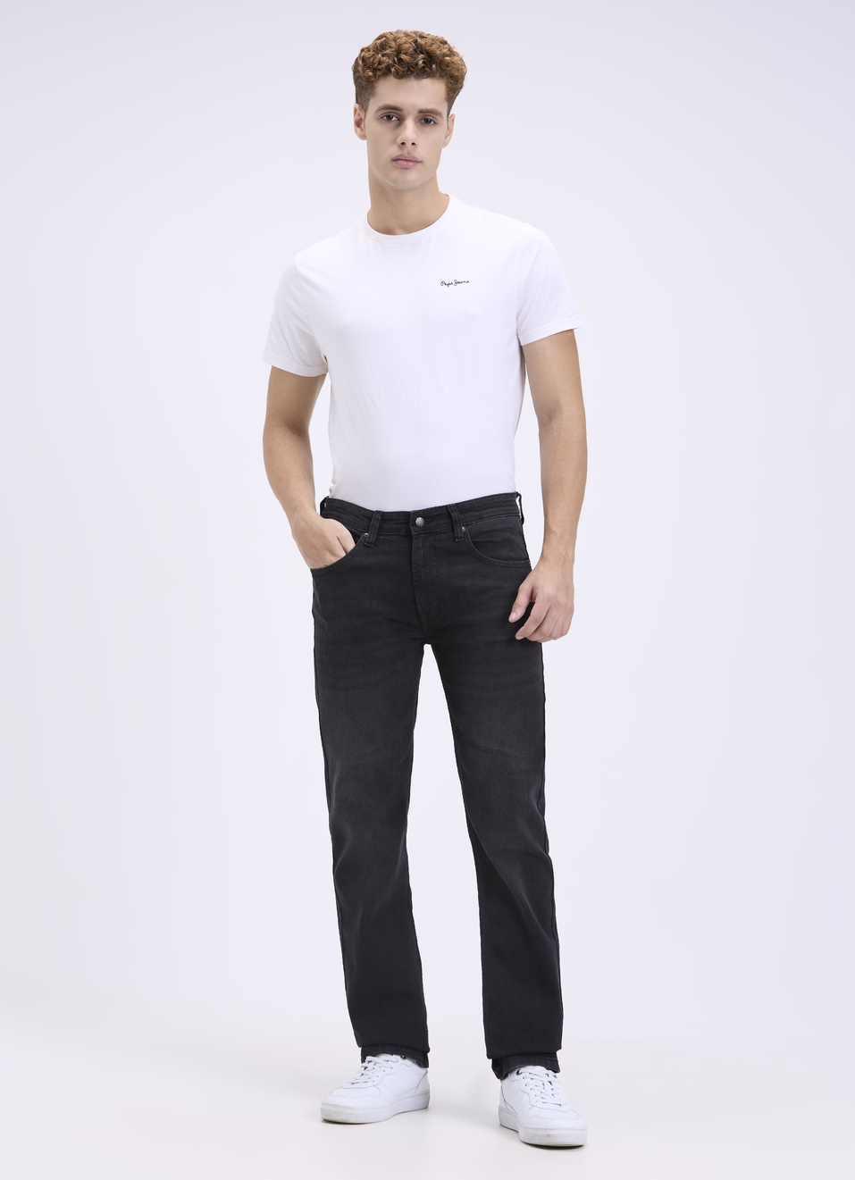 Men Black Clean-look Straight Fit Stretch Jeans, , large image number 5