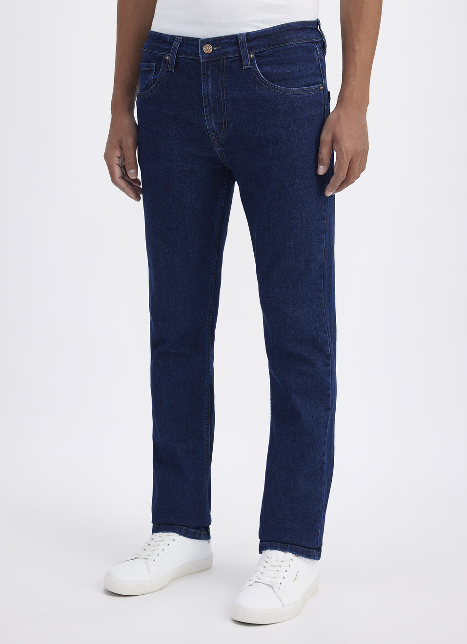 Men Dark Blue Stretch Straight Fit Mid Rise Jeans, , large image number 2