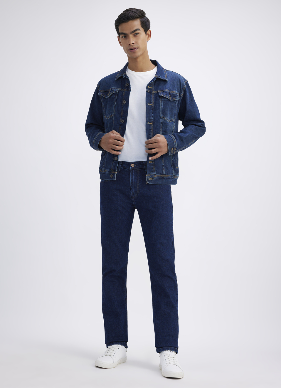 Men Dark Blue Stretch Straight Fit Mid Rise Jeans, , large image number 0