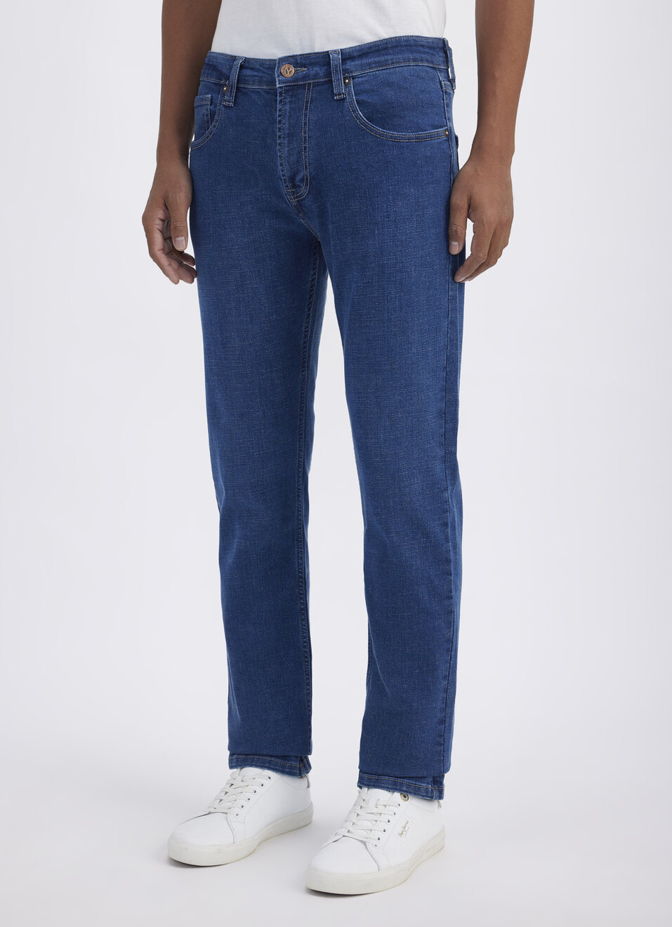 Men Blue Straight Fit Stretch Mid Rise Jeans, , large image number 3