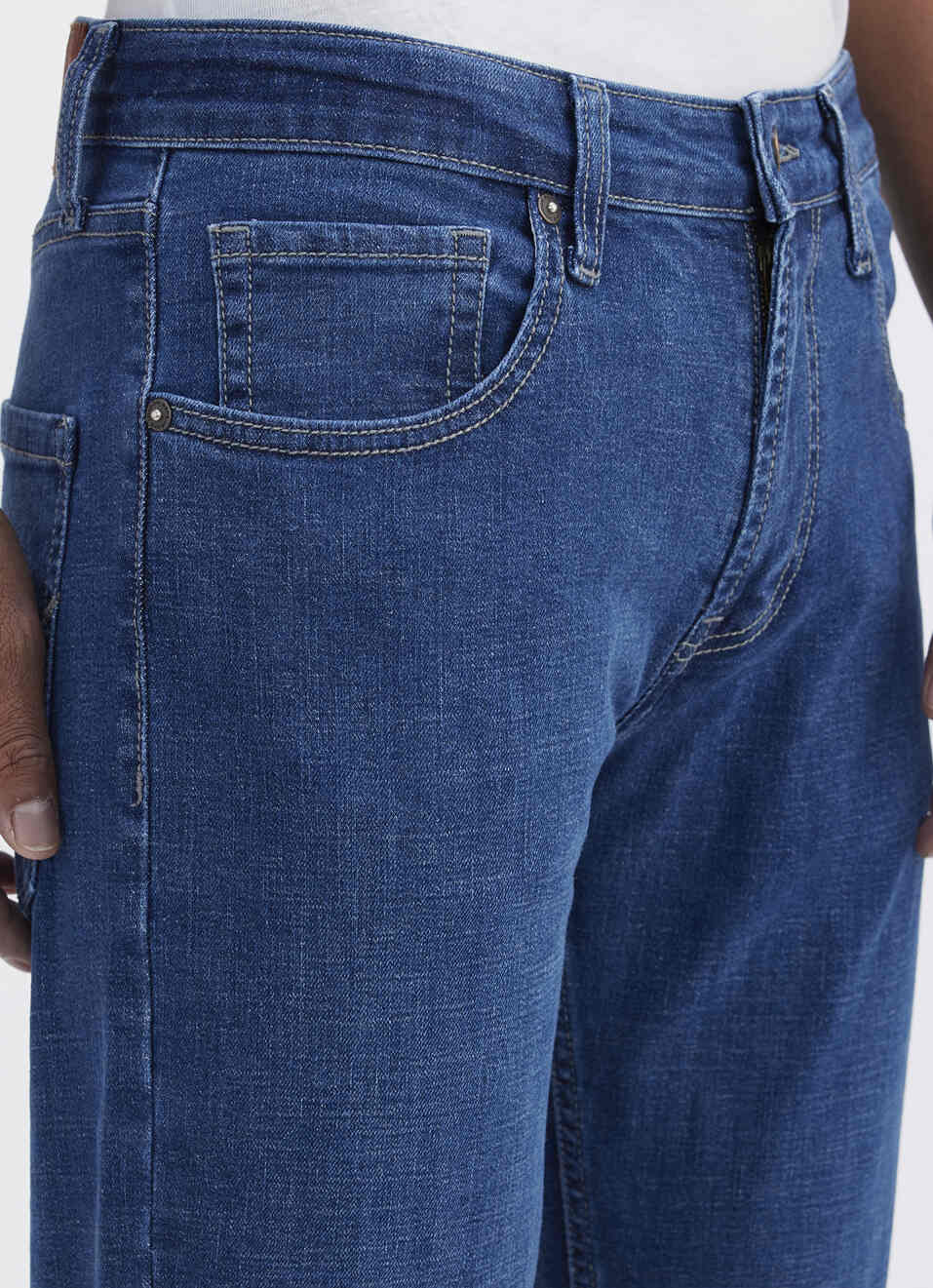 Men Blue Straight Fit Stretch Mid Rise Jeans, , large image number 4