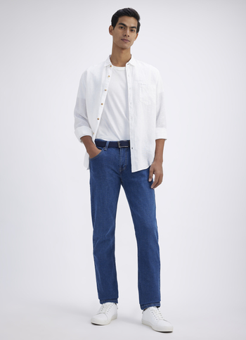 Men Blue Straight Fit Stretch Mid Rise Jeans