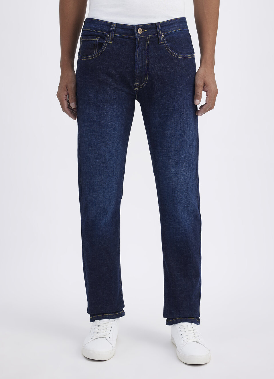 Men Blue Straight Fit Stretch Mid Rise Jeans, , large image number 1
