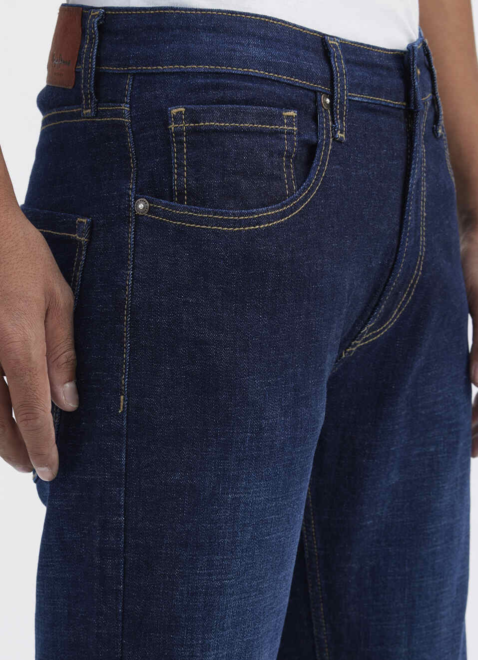 Men Blue Straight Fit Stretch Mid Rise Jeans, , large image number 4