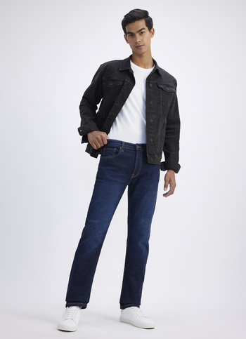 Men Blue Straight Fit Stretch Mid Rise Jeans