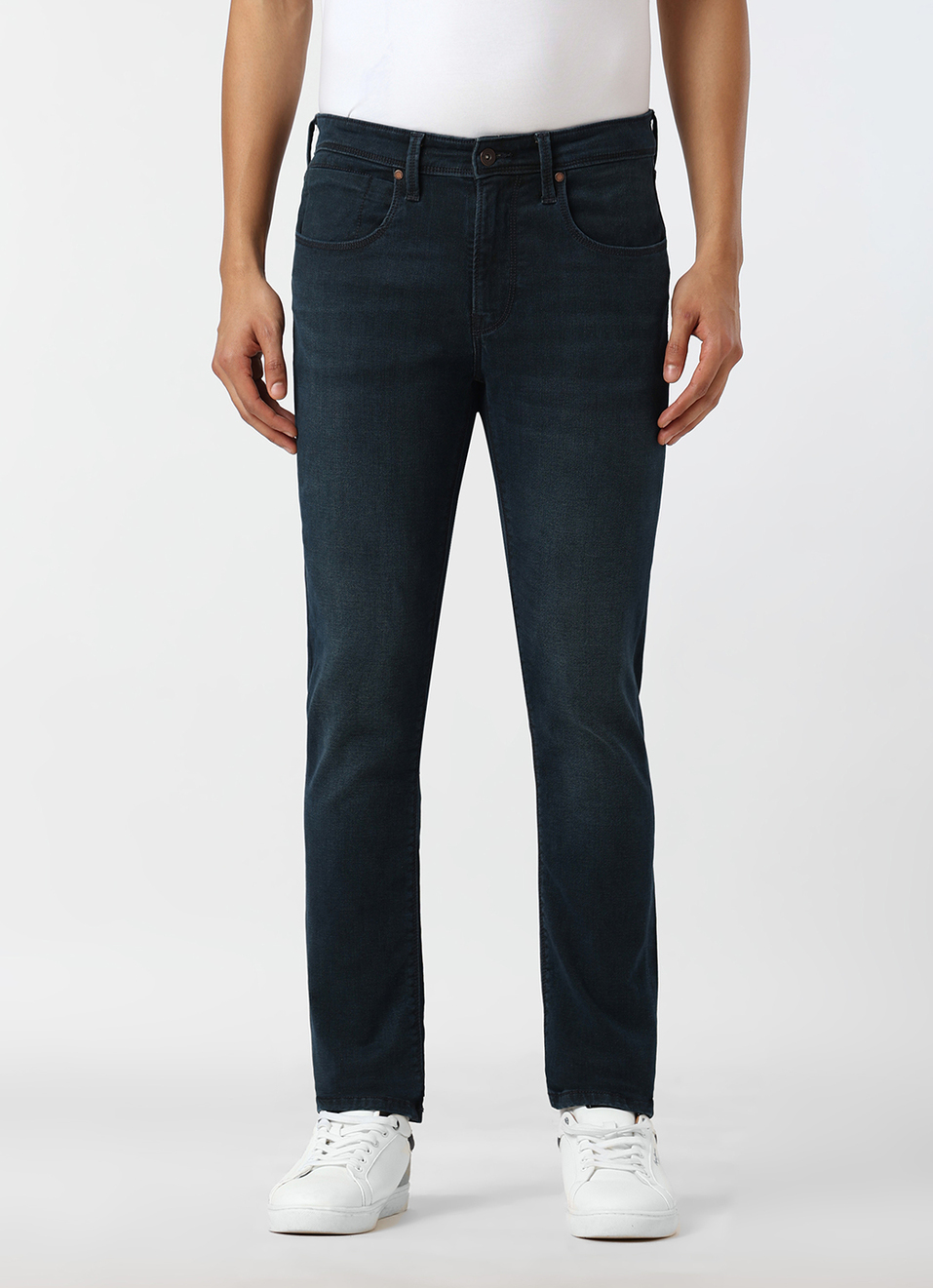 Men Dark Blue Low Rise Slim Fit Stretchable Jeans, , large image number 2