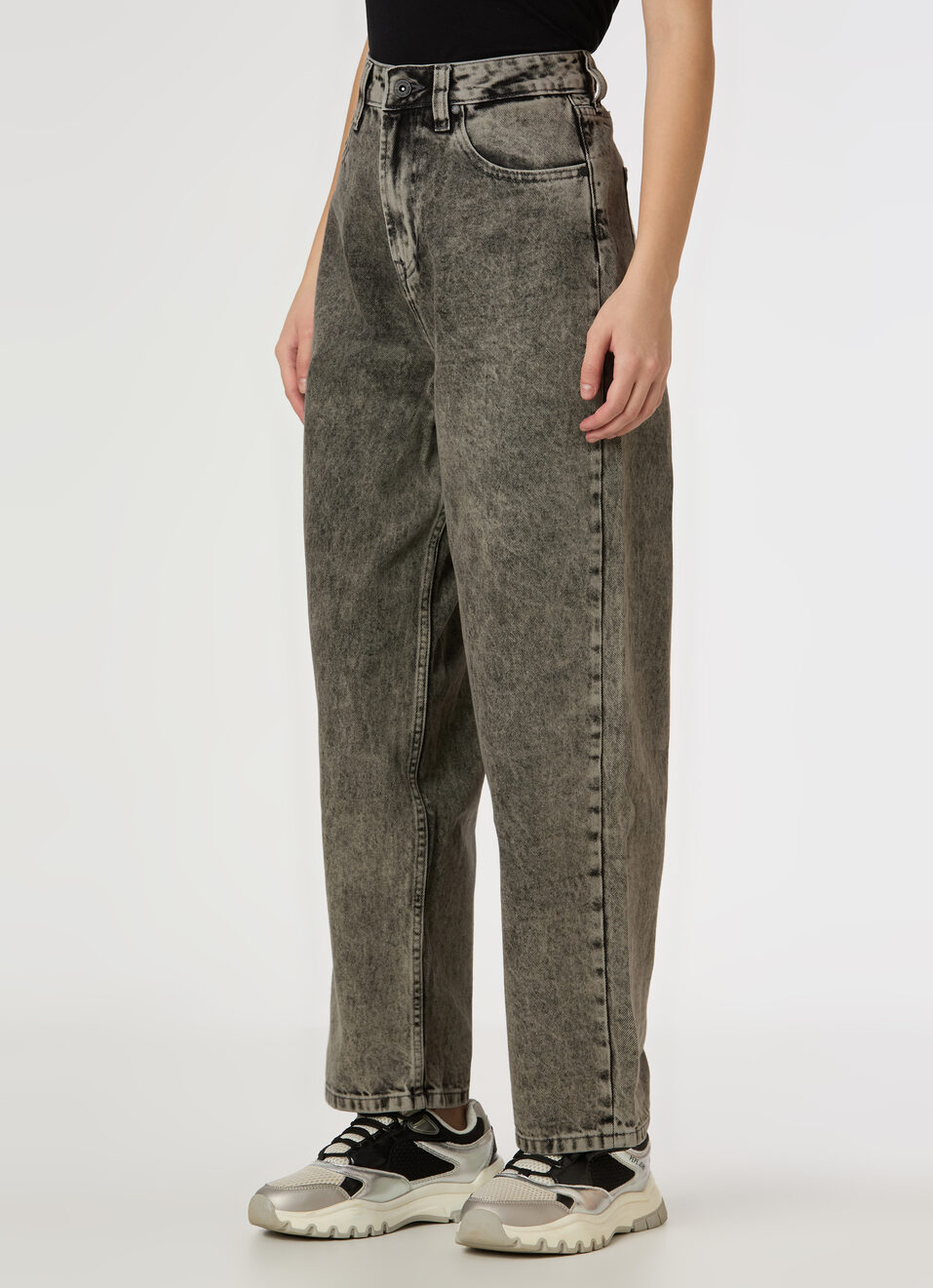 Women Grey High Rise Barrel Fit Jeans, , large image number 3