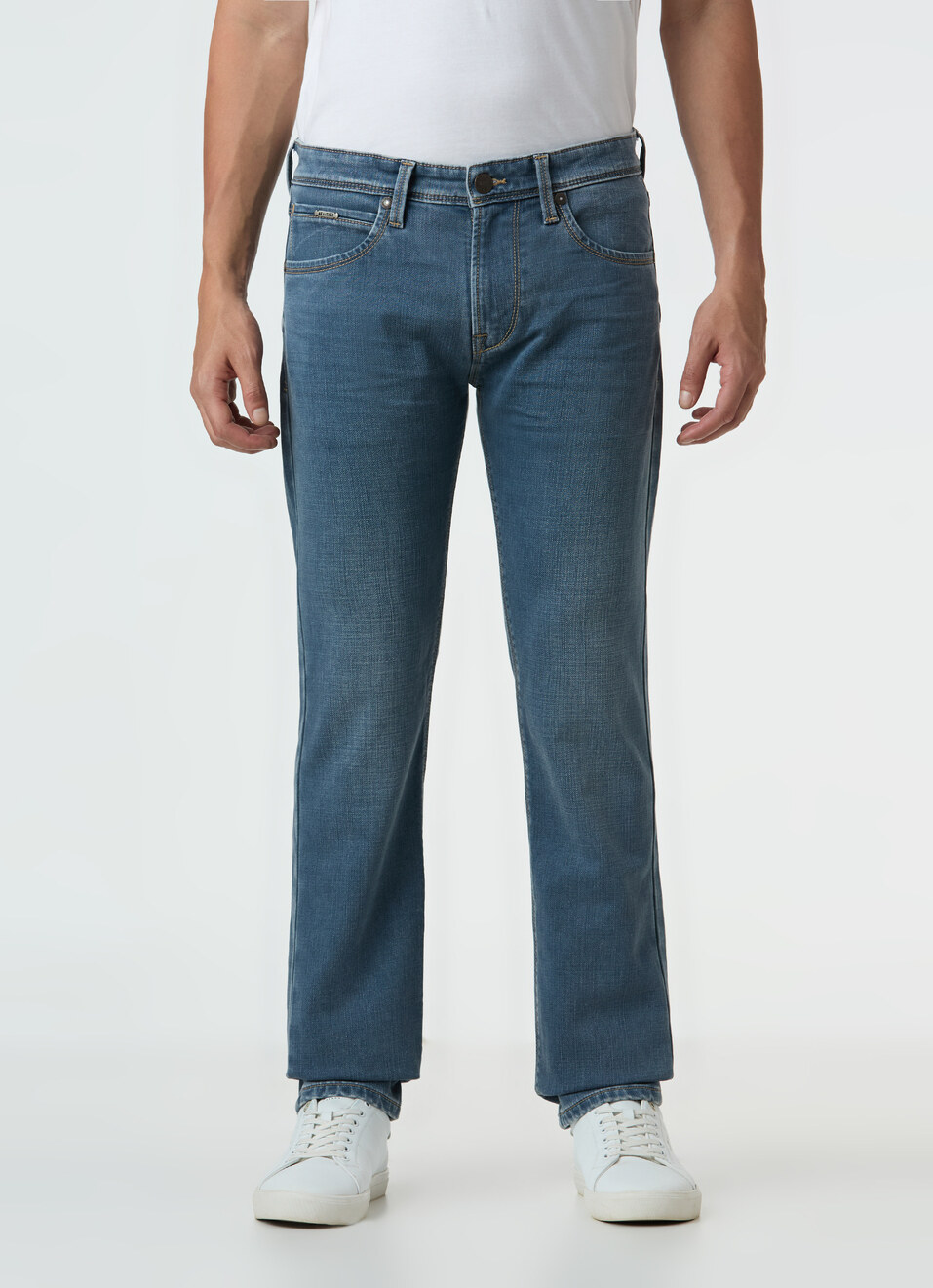 Men Blue Mid Rise Slim Fit Stretchable Jeans, , large image number 1