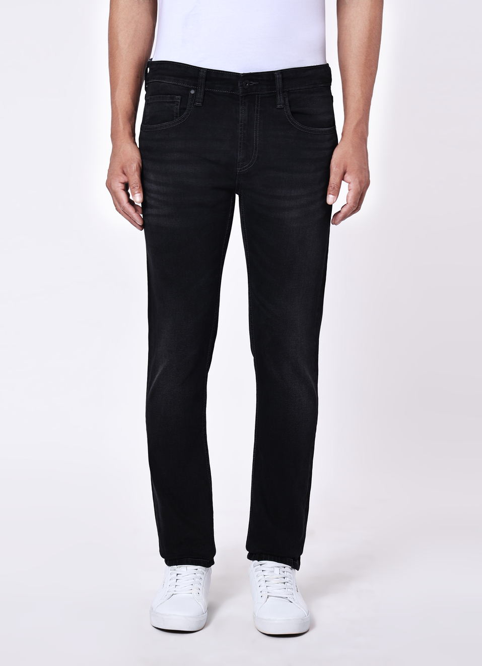 Men Black Mid Rise Slim Fit Stretchable Jeans, , large image number 1