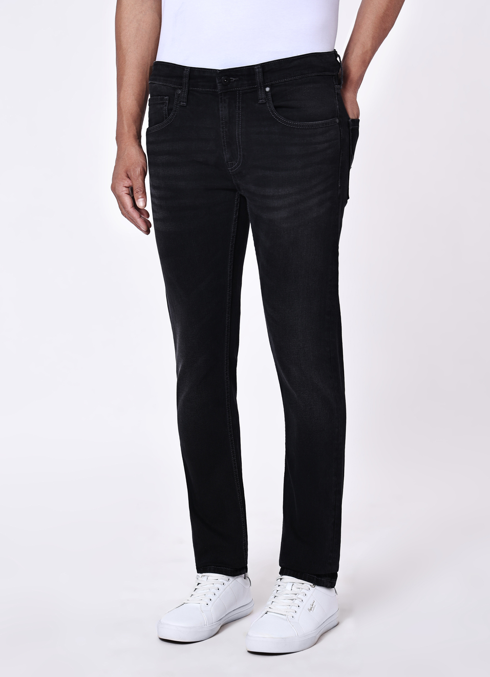 Men Black Mid Rise Slim Fit Stretchable Jeans, , large image number 3