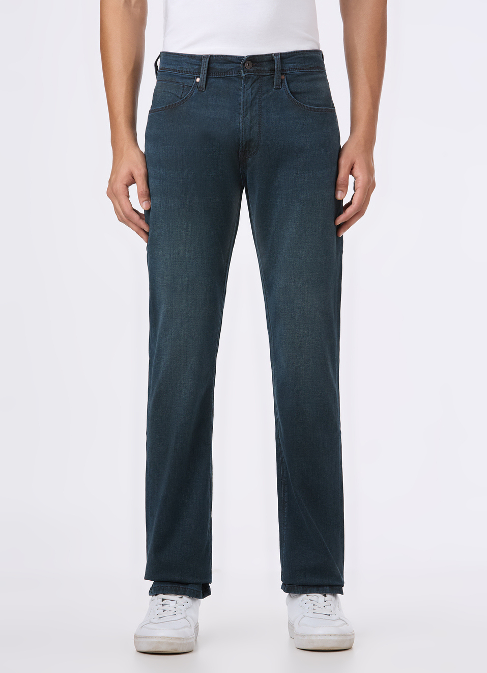 Men Blue Mid Rise Straight Fit Stretchable Jeans, , large image number 1