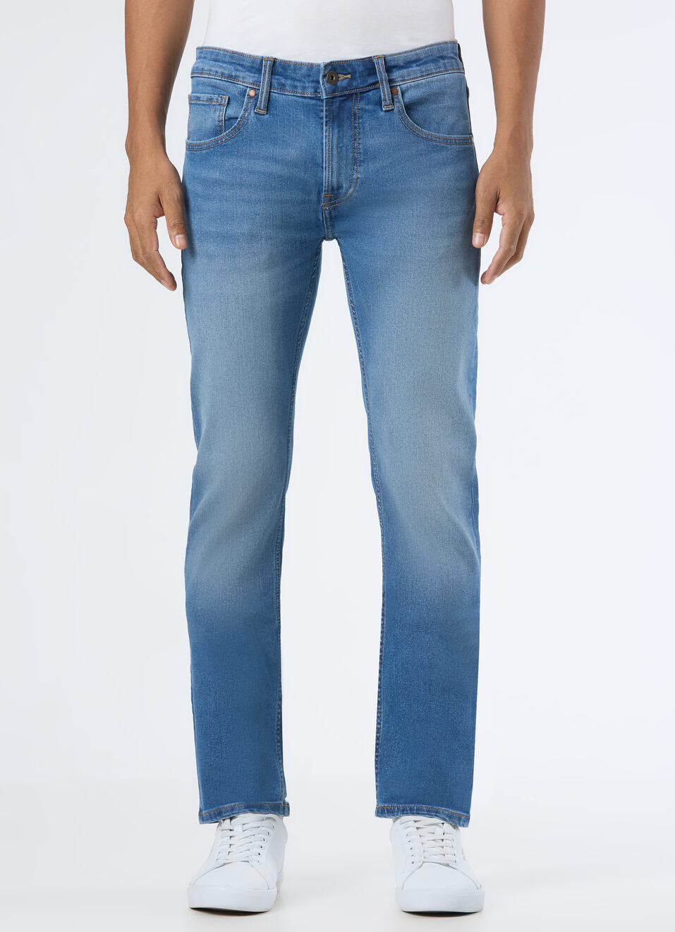 Men Blue Mid Rise Slim Fit Stretchable Jeans, , large image number 1