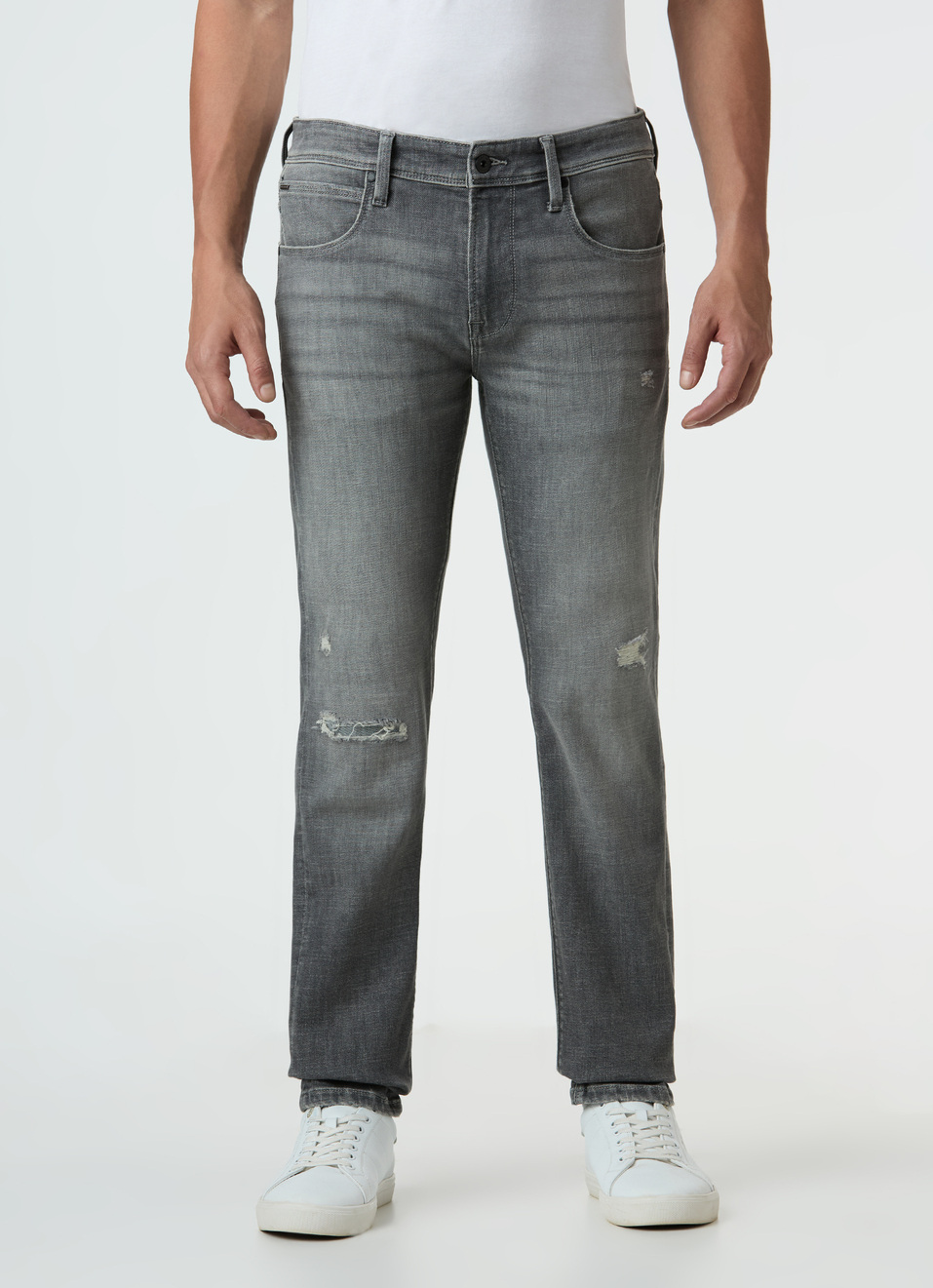 Men Grey Distressed Slim Fit Low Rise Powerflex Jeans, , large image number 1