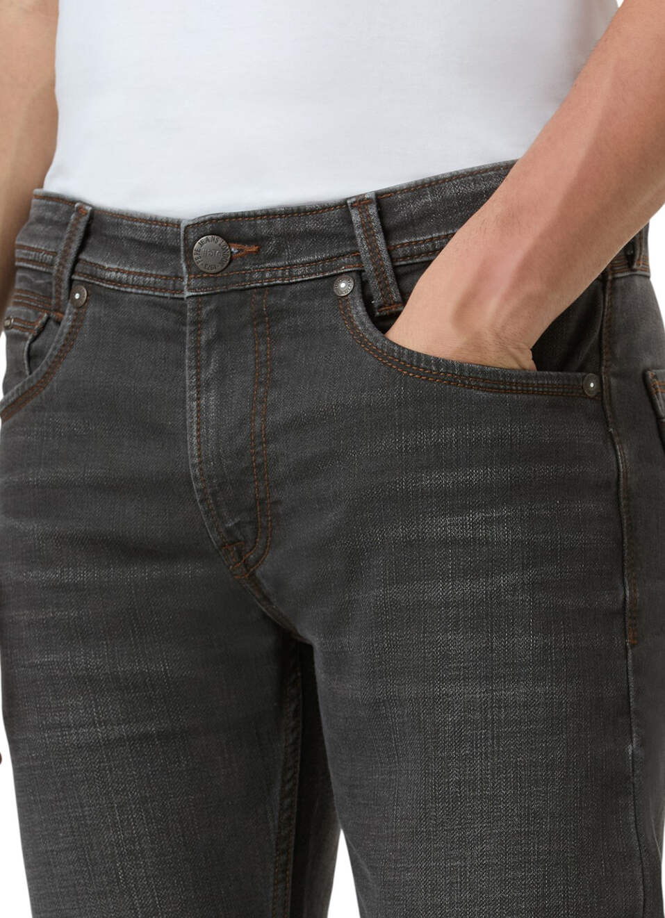 Men Graphite Grey Mid Rise Slim Fit Stretchable Jeans, , large image number 3