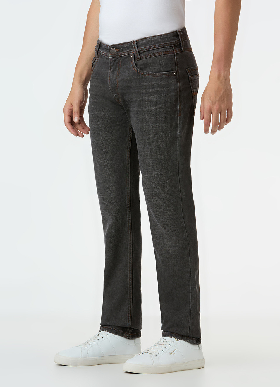 Men Graphite Grey Mid Rise Slim Fit Stretchable Jeans, , large image number 4