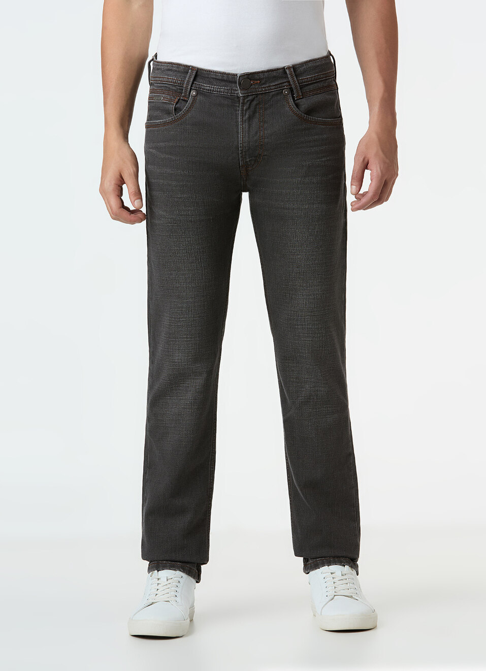 Men Graphite Grey Mid Rise Slim Fit Stretchable Jeans, , large image number 5