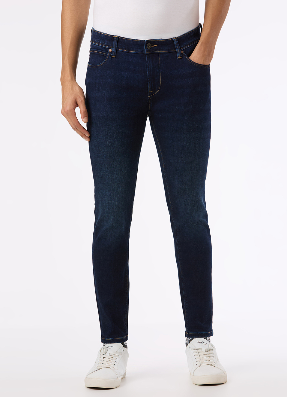 Men Black Mid Rise Skinny Fit Powerflex Jeans, , large image number 5